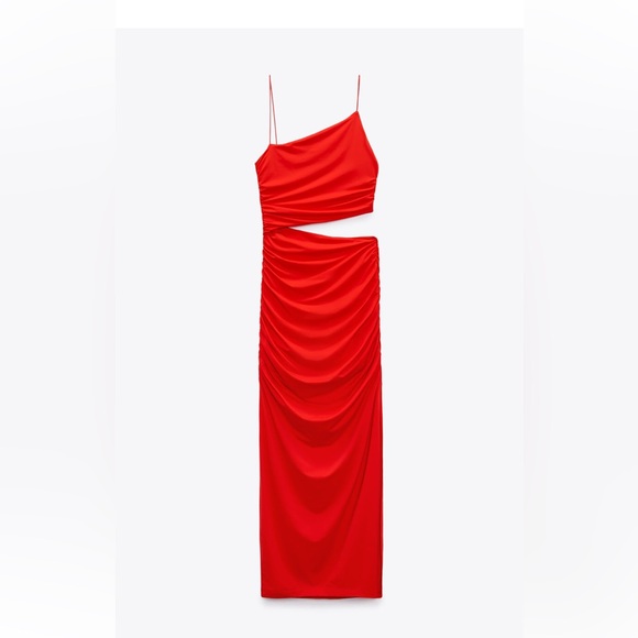 ZARA WOMAN NWT RED CUT OUT ASYMMETRICAL DRESS - Picture 5 of 5